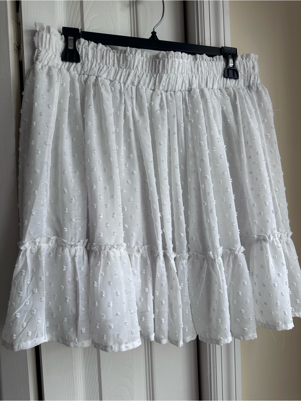 entro White Swiss Dot Ruffled Mini Skirt